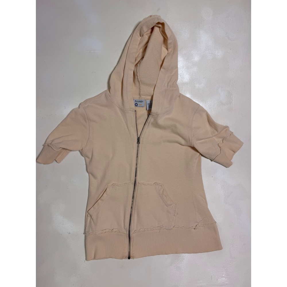 Roundy Apparel Short Sleeve Hoodie Womens M Peach Y2K Raw Edge Zip Up